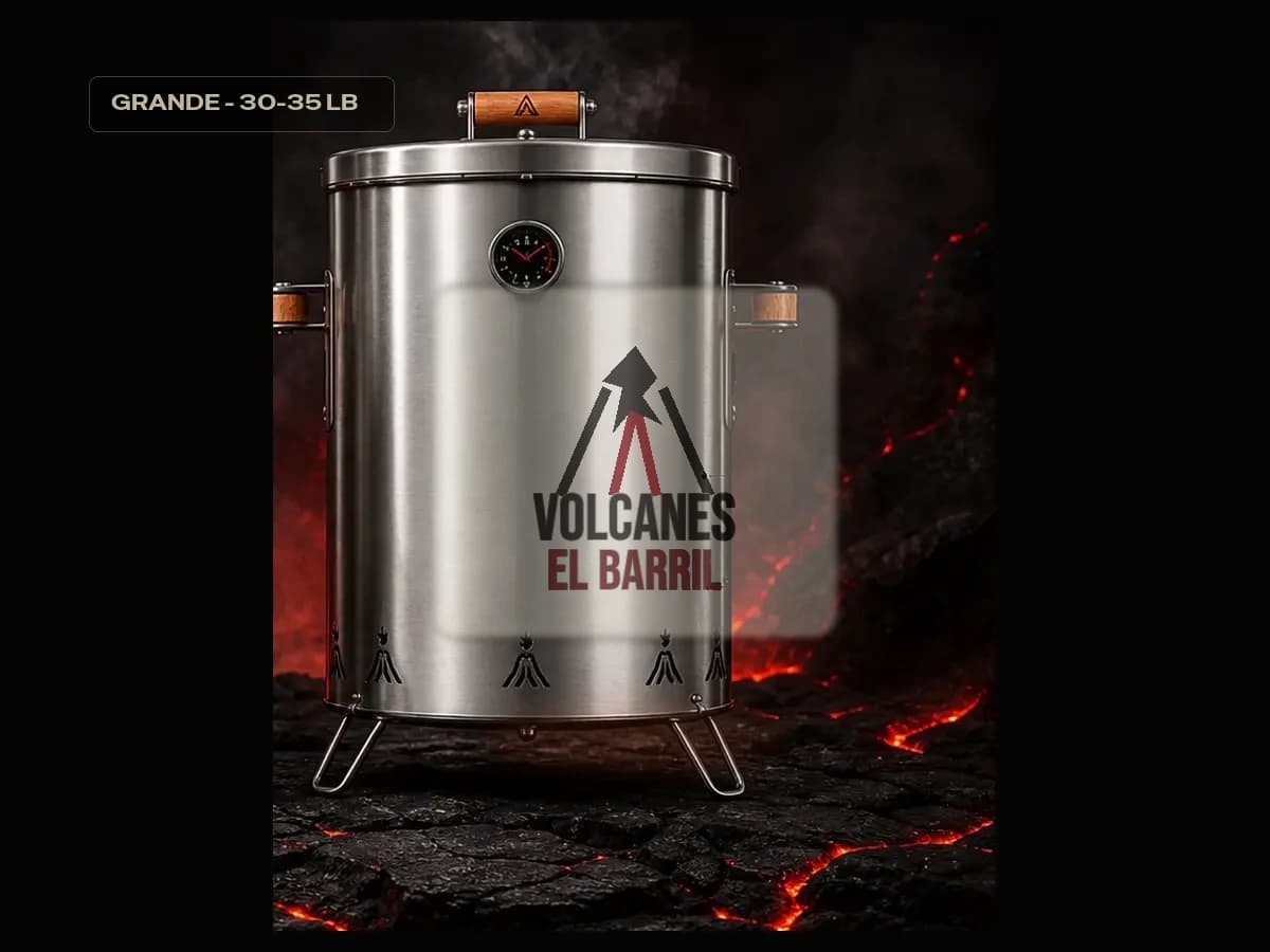 Asador de barril Volcanes Grande sobre piedra volcánica