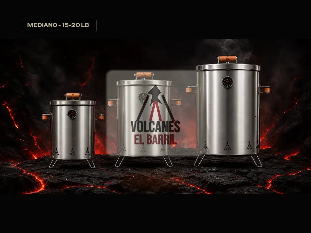 Asador de barril Volcanes Mediano sobre piedra volcánica