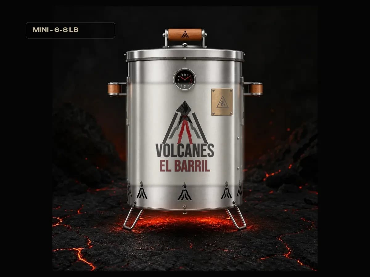 Asador de barril Volcanes Mini sobre piedra volcánica