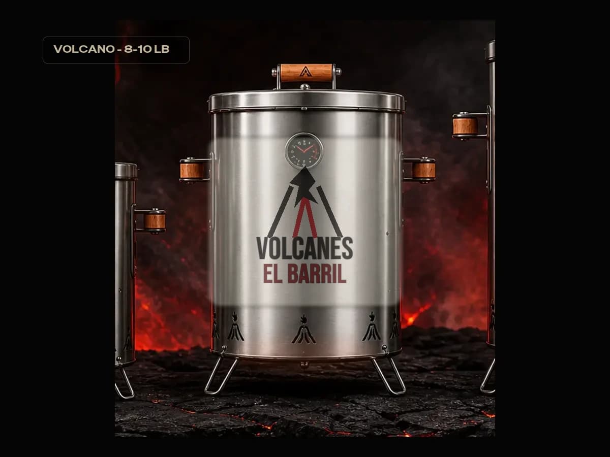 Asador de barril Volcanes Volcano sobre piedra volcánica